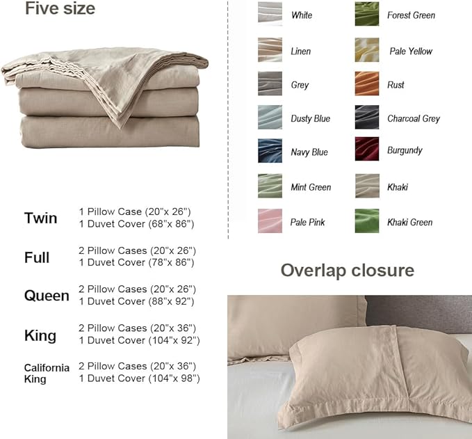 Simple&Opulence French Linen Duvet Cover Set 78" x 86"- 3 Pieces (1 Comforter Cover,2 Pillowcases)- Natural Flax Cotton Blend-Solid Color Breathable Farmhouse Bedding-Linen/Beige, Full