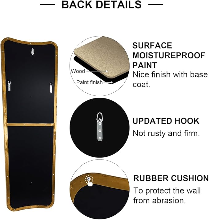 ANDY STAR 21" x 64" Full Length Mirror, Decorative Full Body Mirror with Stainless Steel Thin Frame, Italian Curved Edge Design, Wall Mountable or Leaning for Bedroom, Cloakroom, Brushed Gold