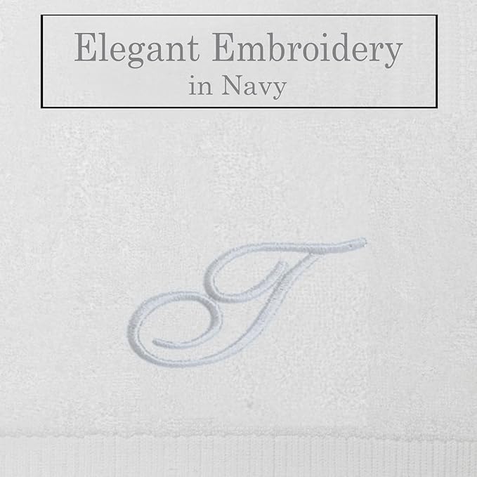White Monogrammed Hand Towels for Bathroom - Luxury Hotel Quality Personalized Initial Embroidered Towel for Powder Room, Spa - GOTS Organic Certified - Pack of 2 Silver, Letter T