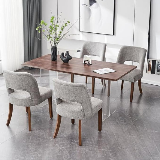 VKNOW Wooden Dining Chairs Set of 4, Modern Fabric Upholstered Dining Room Chair Kitchen Chairs, Farmhouse Dinner Chair for Kitchen Dining Room, Grey