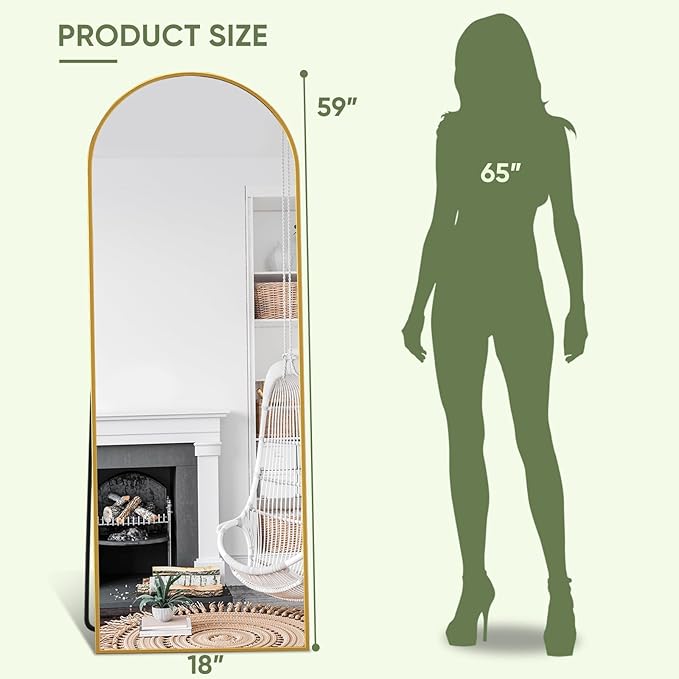 Full Length Mirror, 59"x18" Arched Full Body Mirror, Floor Mirrors with Stand, Body Mirrors Standing Hanging Leaning Against Wall,Aluminum Frame Mirrors for Bedroom Cloakroom,Living Room,Gold