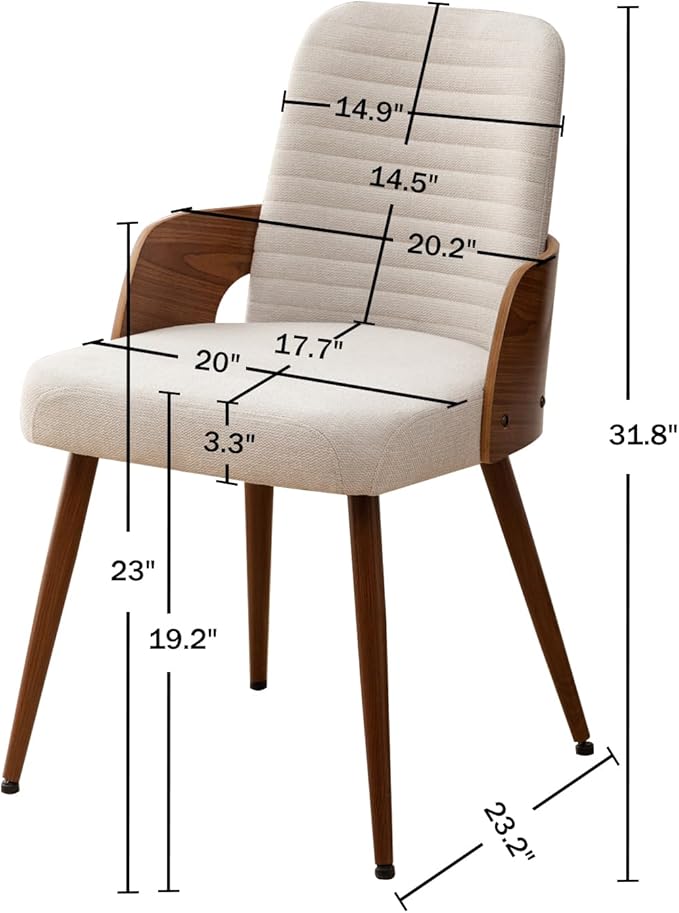 Dining Room Chairs Set of 2,Mid Century Modern Kitchen Chairs,Upholstered Beige Fabric Accent Chairs,Metal Legs Wooden Desk Chairs Armless and No Wheels for Kitchen Dining Living Room