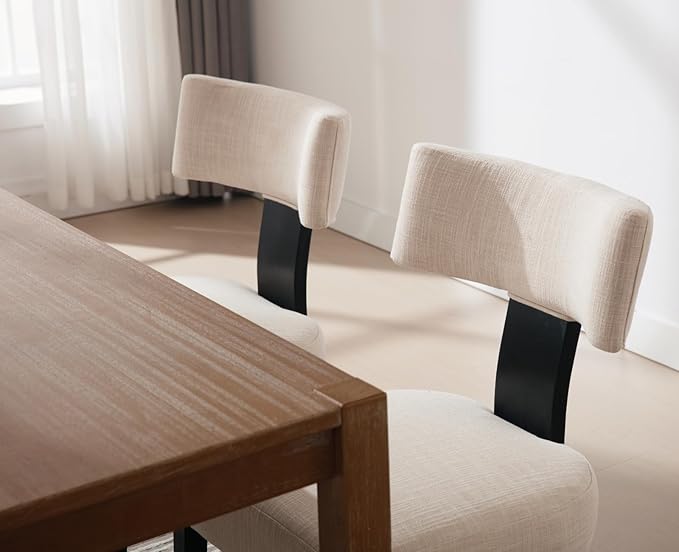 Modern Upholstered Dining Chairs Set of 6, Mid Back, Farmhouse Beige Dining Room & Kitchen Chairs, Black Wood Armless Side Chair for Living Room/Home Office/Reception