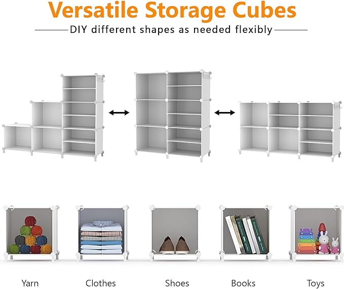 AWTATOS 6 Cube Closet Organizer Storage Shelves Portable Clothes Organizers and Storage Stackable Cubby Shelving for Closet Bedroom Living Room Office White