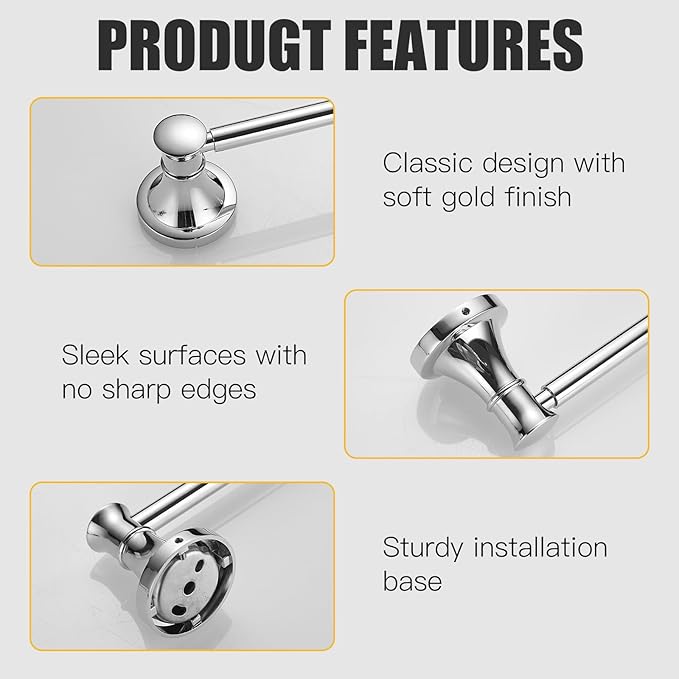 BESy Adjustable Bronze 16 to 28 Inch Bath Towel Bar Rack for Bathroom Towel Holder, Wall Mounted Towel Bar Rod Hanger Bathroom Hardware Accessories Hotel Style, Stainless Steel, Polished Chrome
