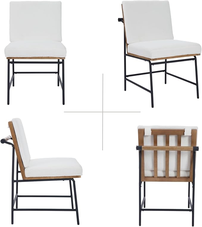 HEAH-YO Modern Dining Chairs Set of 4, Upholstered Sherpa Dining Room Chairs with Backrests, Armless Kitchen Chair for Dining Room, Fur White