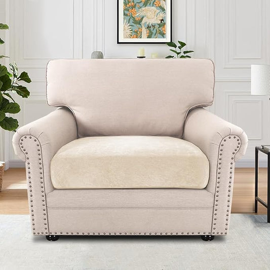 H.VERSAILTEX Chenille Couch Cover High Stretch Armchair Cover Thick Soft Chair Cushion Covers All Seasons Universal Sofa Cover Stretch for Sectional Slipcovers(1 Seater Armchair Cushion Cover,Beige)