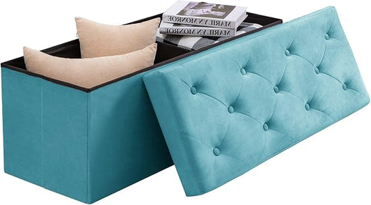 BRIAN & DANY 43 Inches Ottoman with Storage, Velvet Storage Ottoman Bench, End of Bed Benches, Folding Ottomans for Bedroom, Living Room and Entryway (Teal)