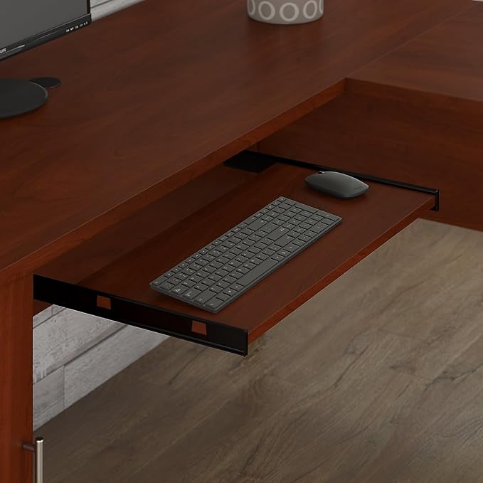 Bush Furniture Somerset 60W L Shaped Desk with Hutch in Hansen Cherry