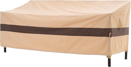 WJ-X3 Outdoor Loveseat Cover for 2-Seater Sofa, Waterproof & Heavy-Duty, Windproof Design, 58" W x 40" D x 35" H, Beige & Coffee