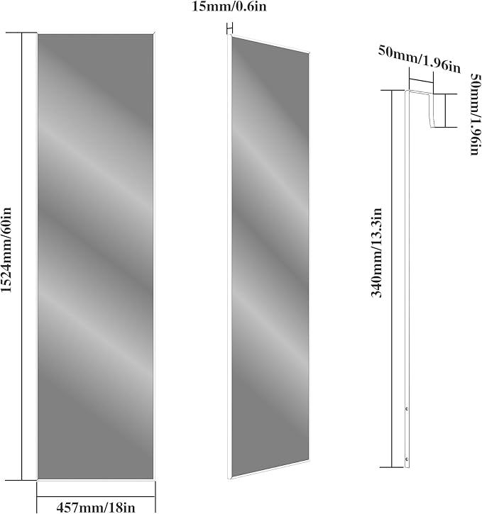 ANYHI Large Full Length Mirror, 60" x 18" Door Mirror Full Length, 2 Hooks, Over The Door or Wall Monuted, Aluminum Frame, for Bedroom Bathroom Checkroom, Black