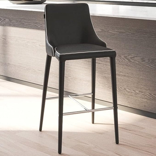 ZURI Jillian Black with White Piping Leatherette Bar Stool with Stainless Steel Base