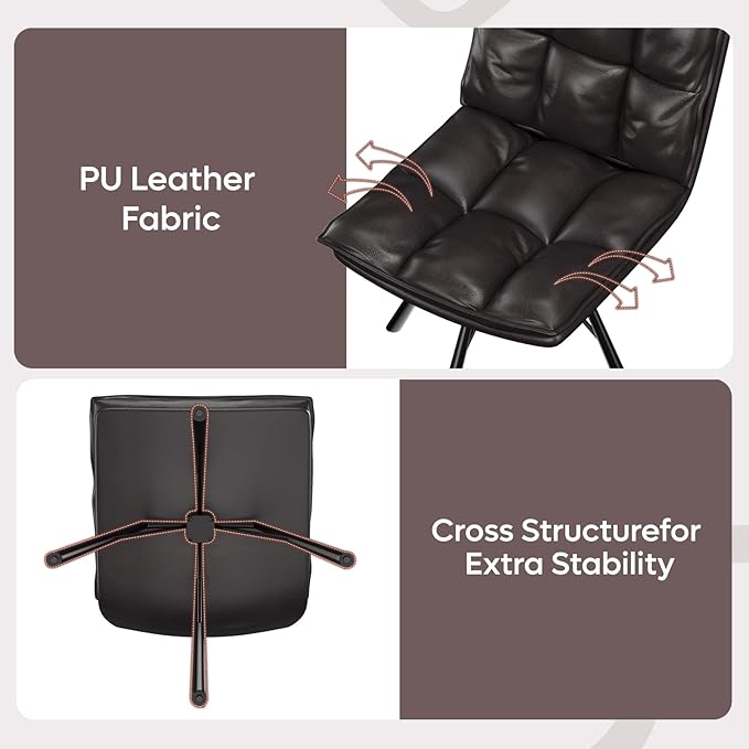 Bestier Dining Chair, Upholstered Modern Kitchen Chair, Armless Home Office Desk Chair, Ergonomic PU Leather Vanity Table Chair with Metal Legs for Dinning Room, Kitchen & Bedroom, Black