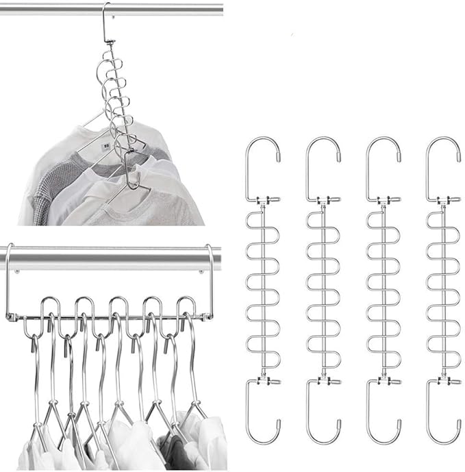 Meetu Closet Organizer - 9.5 Inch Cloth Hanger Magic Space Saving Hangers for Wardrobe Organization (Pack of 6)