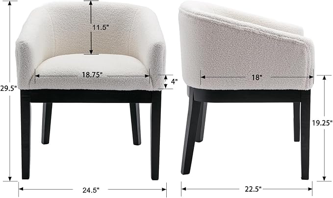 Mid-Century Modern White Dining Chairs Set of 8, Sherpa Upholstered Kitchen Dining Room Chairs with Wood Legs, Curved Backrest Armchairs, White