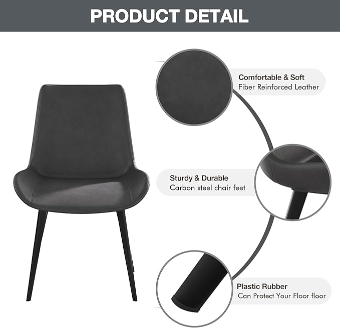Modern Dining Chairs Set of 2, Upholstered Faux Leather Cushion Seat and Sturdy Metal Legs for Restaurant, Living Room, Brown
