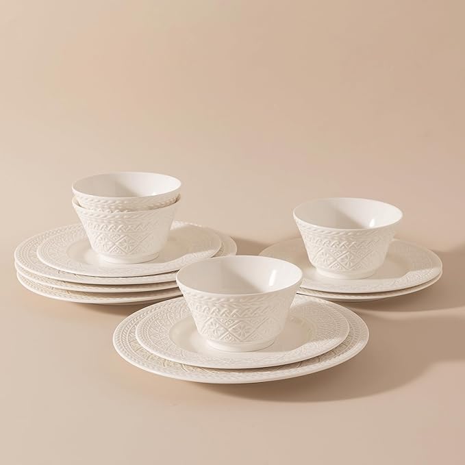 Dinnerware sets plates and bowls sets modern plates,Handmade Reactive Glaze Stoneware Plates and Bowls Sets,Highly Scratch Resistant Dishwasher & Microwave Safe Dishes Set (style - 3, 4 - Set (12pcs))