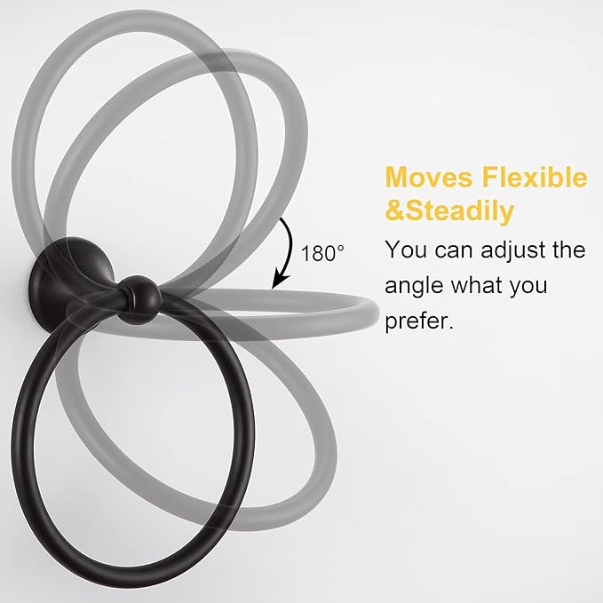 BGL Towel Ring Matte Black Matal Wall Mount for Bathroom 2 Pack Classic Style