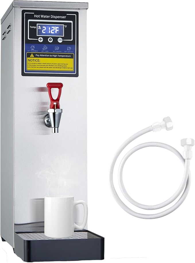 Hot Water Dispenser Commercial Water Boiler Electric Warmer Hot Water Machine Stainless Steel 30L(8GAL)/Hour Step-heating Temperature Control 86-212°F for Boba Tea Coffee Office Restaurant 1600W