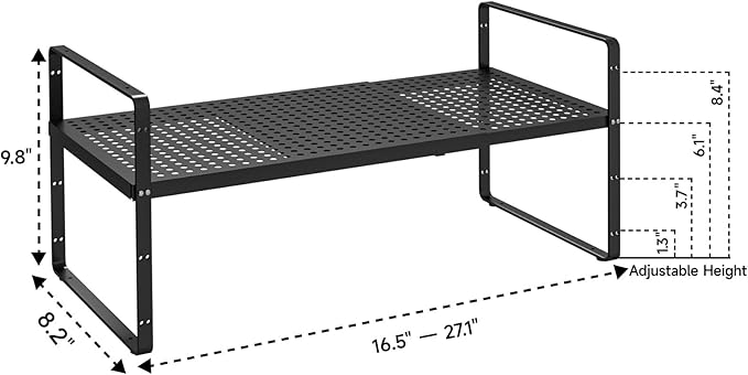 2Pack 16.5-27’’L Expandable Stackable Cabinet Shelves, Adjustable Spice Rack Cabinet Shelf Organizer for Kitchen, Countertop, Pantry and Cupboard, Black