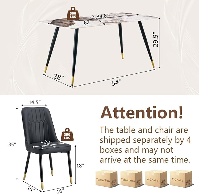 6 Person Dining Table Set, Sintered Stone Dining Table Set for 6, Kitchen Table Chairs Set of 6, Easy to Assemble