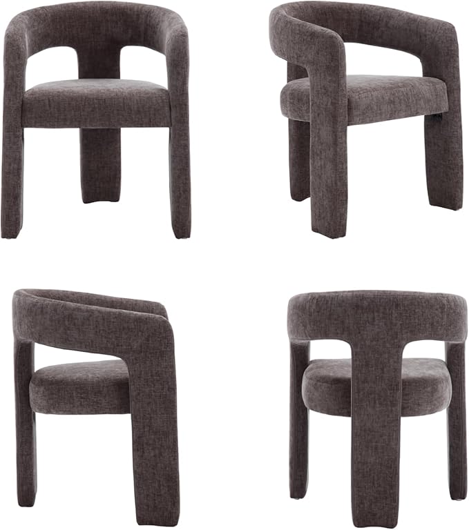 Modern Chenille Barrel Dining Chair Upholstered Fabric Dining Room Chair with Arm Comfy Accent Side Chair for Kitchen/Living Room/Reception, Charcoal Black, 1 PC