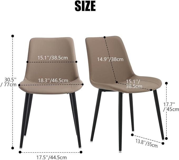 Leather Dining Chairs Set of 2, Mid Century Modern Faux Leather Kitchen & Dining Room Chairs, Comfortable Dinner Chair Kitchen Chairs for Restaurant Living Room, Cafe, Home (2, Coffee)