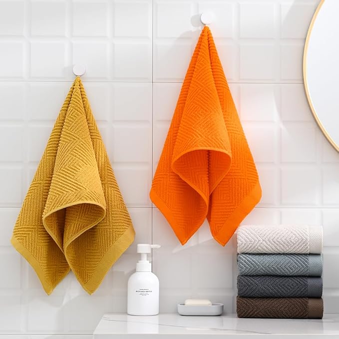 sense gnosis Chocolate Hand Towel Set of 2 Premium 100% Cotton Herringbone Striped Weave Ultra Soft Highly Absorbent Hand Towel for Bathroom 13 X 29 Inch