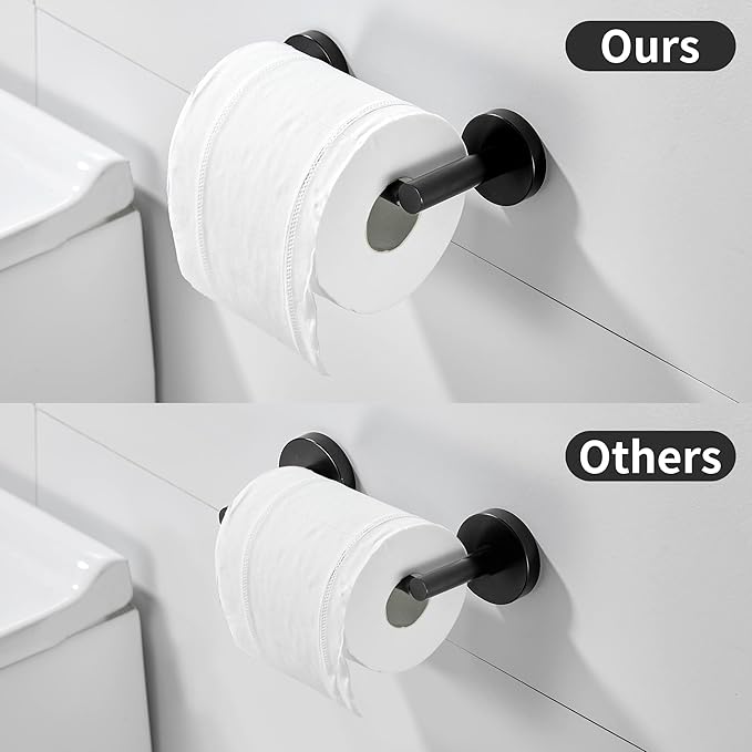 Black Toilet Paper Holder Towel Ring Matte Bathroom Accessories Set Hand Towel Holder Wall Mount Bath Hardware TP Tissue Roll Holder with Double Post Pivoting SUS304 Stainless Steel 2pc