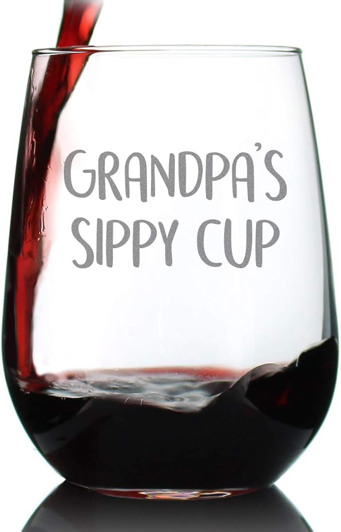 Bevvee Grandpa's Sippy Cup - Stemless Wine Glass Gift for Grandfathers - Fun Birthday Glasses - Large