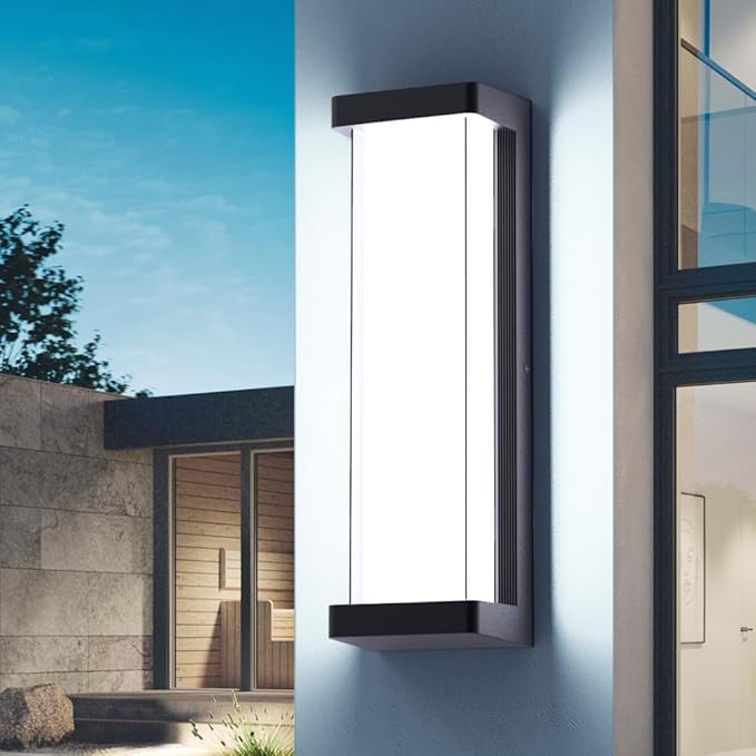 Sytmhoe 10%-100% Dimming LED Modern Outdoor Wall Light, 16in 6000K Dimmable Porch & Patio Wall Light Fixture,Black Aluminum&Dual PC Wall Lights Suitable for Garage Living Room Courtyard House(6000K)