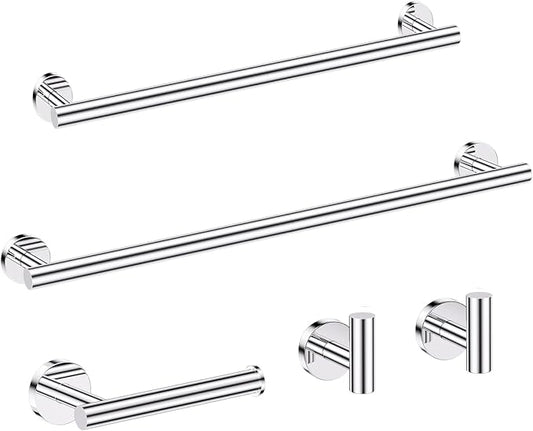 5 Pieces Bathroom Hardware Set, 23.6-inch+15.35-inch Bathroom Towel bar SUS304 Stainless Steel Bathroom Towel Bar Set Polished Chrome