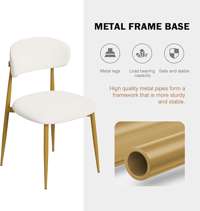 Velvet Dining Chairs Set of 4, Modern Kitchen Chairs with Curved backrests and Metal Legs, Upholstered Dining Chairs for Dining Room,White and Gold