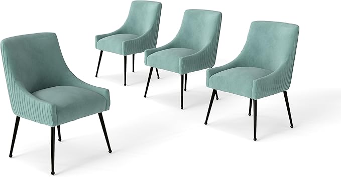Velvet Dining Chairs Set of 4,Green Upholstered Living Room Chairs with Black Metal Legs, Modern Tufted Accent Chairs for Living Room, Study Room, Kitchen