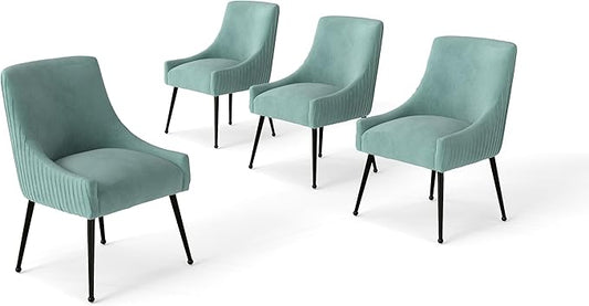 Velvet Dining Chairs Set of 4,Green Upholstered Living Room Chairs with Black Metal Legs, Modern Tufted Accent Chairs for Living Room, Study Room, Kitchen