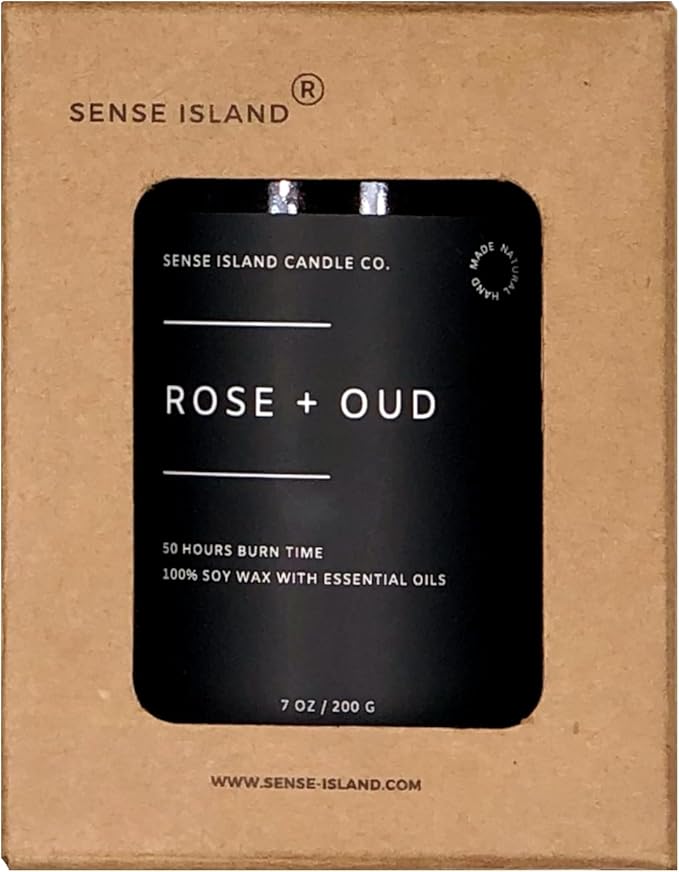 SENSE ISLAND Rose Oud Scented Candles for Men&Women | Natural Soy Candle 50 Hrs Burn Time Highly Scented Candles for Home Scented