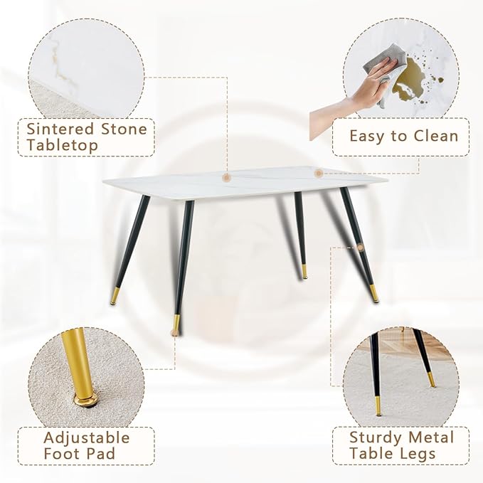 7 Piece Modern Dining Set, 62'' Sintered Stone Dinner Table for 6, 6 Chairs, Easy to Assemble