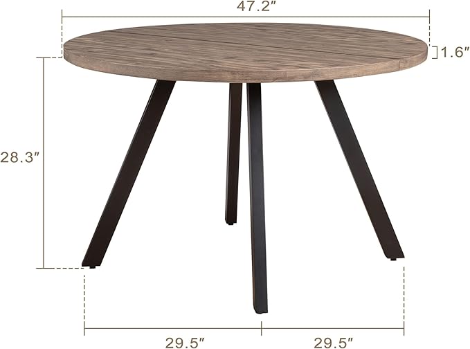 Round Wood Dining Table for 4-6, 47" Mid Century Modern Kitchen Table (Only Table), Brown