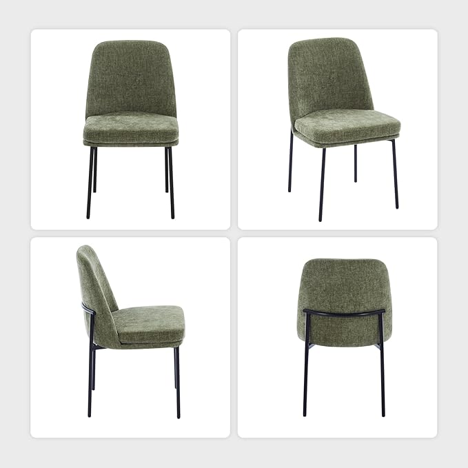 COLAMY Modern Dining Chairs Set of 2, Fabric Upholstered Dining Room Chairs Dinner Chair Stylish Kitchen Chairs with Curved Back and Metal Legs, Green