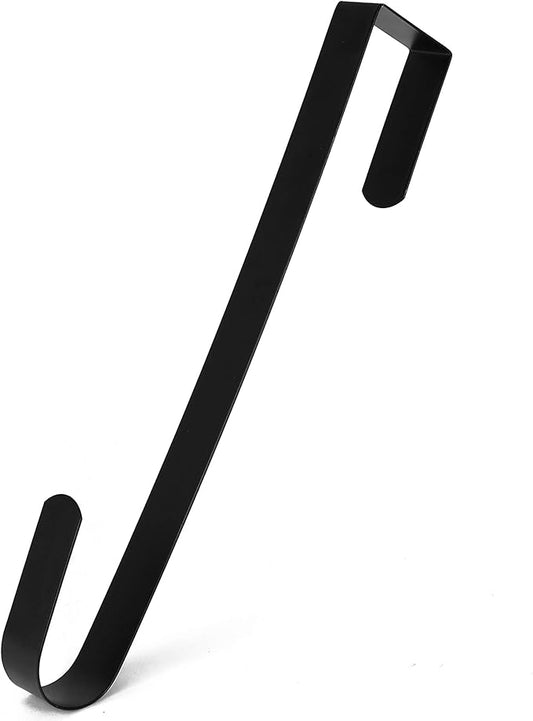 RN'D Over Door Wreath Hanger Hook - Thin Metal Overdoor Wreath Holder Seasonal Hooks for Front or Back Door (Black, 12")