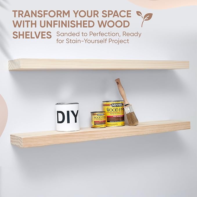 Homeforia 60 inch Wood Floating Shelf, High End Solid Natural Long Wood Shelf for Wall 60 inches, Unfinished Wooden 60inch Large Floating Shelves, Heavy Duty Bracket, 60 X 6.5 X 1.75 in, Set of 2