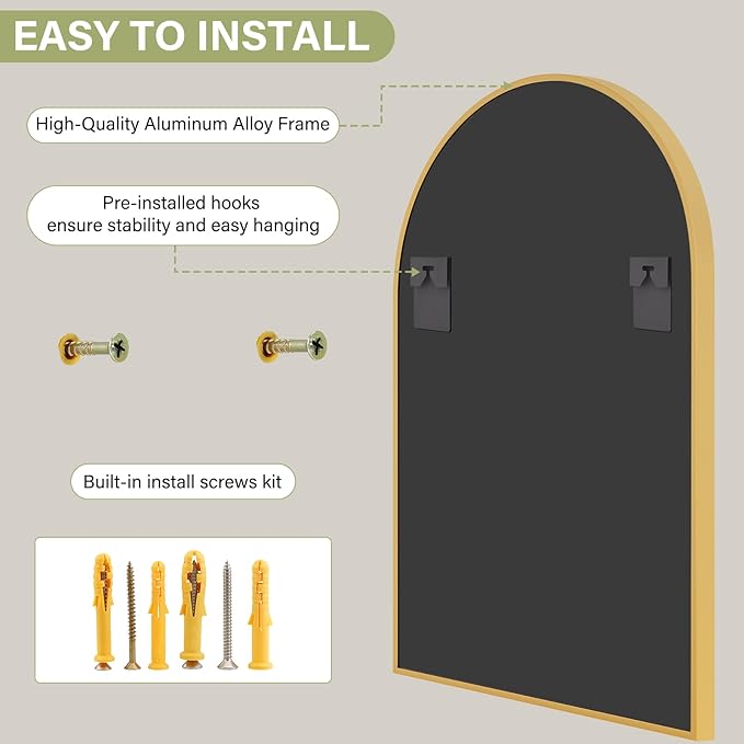 20"x30" Gold Arched Bathroom Mirror - Wall Mirror for Bathroom, Metal Frame Vanity Mirror, Dresser Mirror, Arch Decorative Mirrors for Living Room, Bedroom, Entryway, Mantle