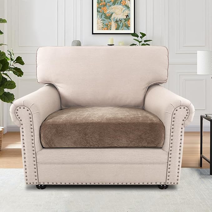 H.VERSAILTEX Stretch Couch Cushion Cover Slipcovers for Couches and Sofas Stretch Chenille Chair Slipcovers Thick Soft Cushion Protector Slipcovers(1 Seater Armchair Cushion Cover,Taupe)