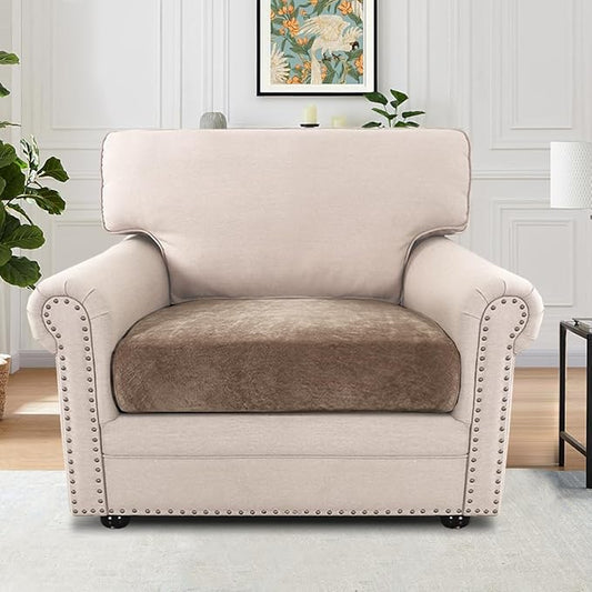 H.VERSAILTEX Stretch Couch Cushion Cover Slipcovers for Couches and Sofas Stretch Chenille Chair Slipcovers Thick Soft Cushion Protector Slipcovers(1 Seater Armchair Cushion Cover,Taupe)