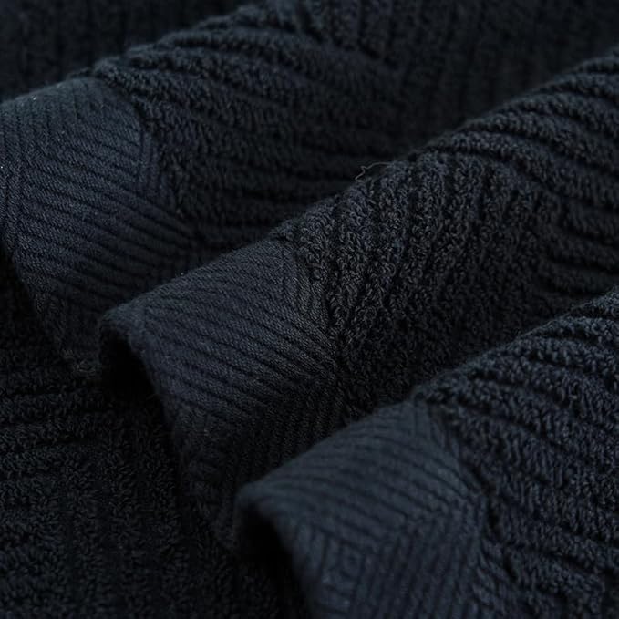 sense gnosis Black Hand Towels Terry Striped Weave Pattern Ultra Absorbent Super Soft 100% Cotton Hand Towel for Bathroom 13 X 29 Inch, 2 Pieces