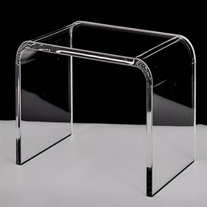 Acrylic Coffee Table and Stool Set of 2. with 34" Modern Minimalist Rectangular Table + 15" Multi-Use Clear Stool, Rest Stool, Shower Seat w/Rounded Edges (Stool:15.7"x10.6"x14.1")
