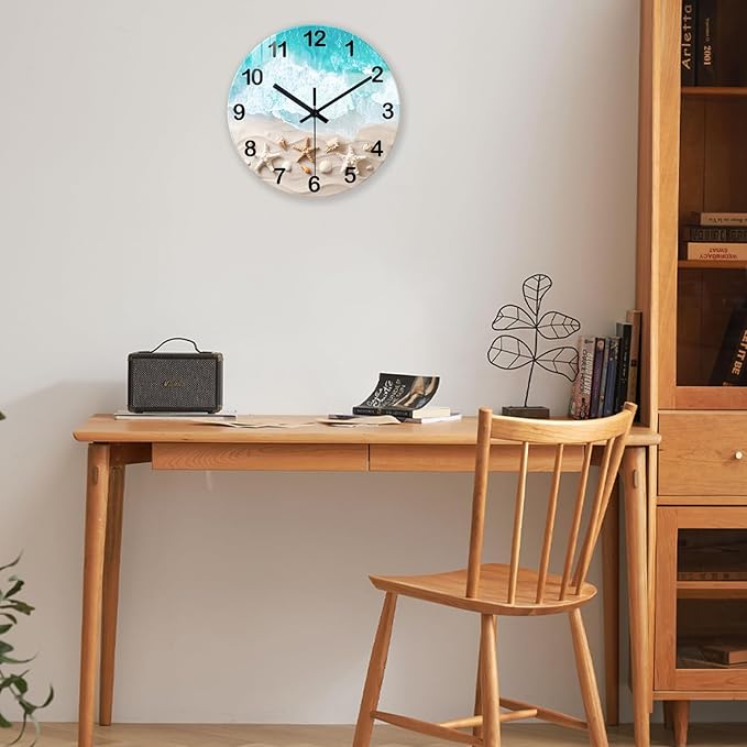 XNM Office Clock Wall Glass Blue Decorative Wall Clocks Battery Operated 16 Inches or Larger Starfish Quiet Wall Clock Modern