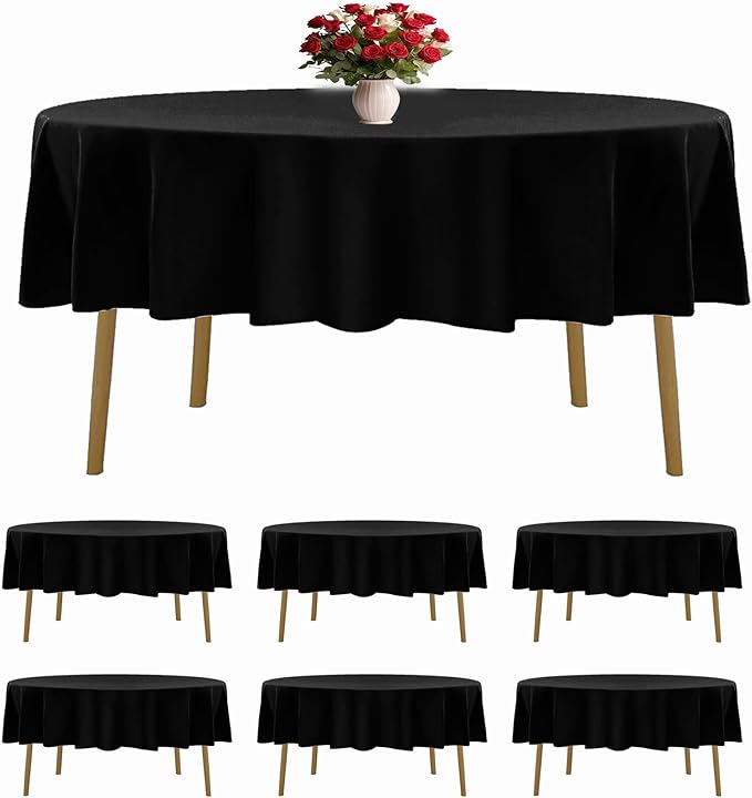 6 Pack Black Round Tablecloths 70 Inches Table Cloth Stain and Wrinkle Resistant Washable Polyester Table Cover Fabric for Party, Wedding,Dining,and Banquet Decoration