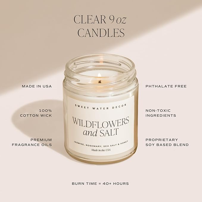 Sweet Water Decor Lavender and Eucalyptus Candle - Soy Patchouli, Eucalyptus and Lavender Candles for Home - Scented Spring Candles - 9oz Clear Jar, 40 Hour Burn Time, Made in The USA
