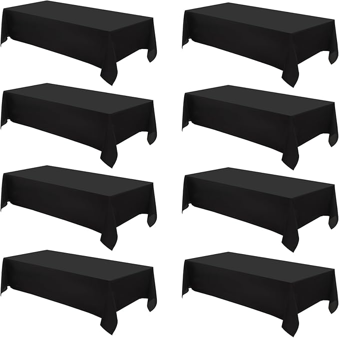 Rectangle Tablecloths 60x120 Inch 8 Pack Black Tablecloth for 6ft Washable Decorative Linen Polyester Table Cloths for 8ft Dining Table Banquets Buffet Parties and Wedding
